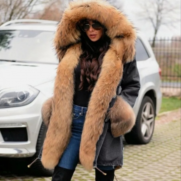 New Winter Faux Fur Hooded Jacket Winter Coat Parka Warm Brown Snow Ski Puffer - Picture 3 of 6